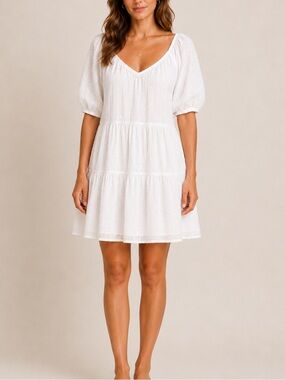Women's White Tiered V-Neck Dress
